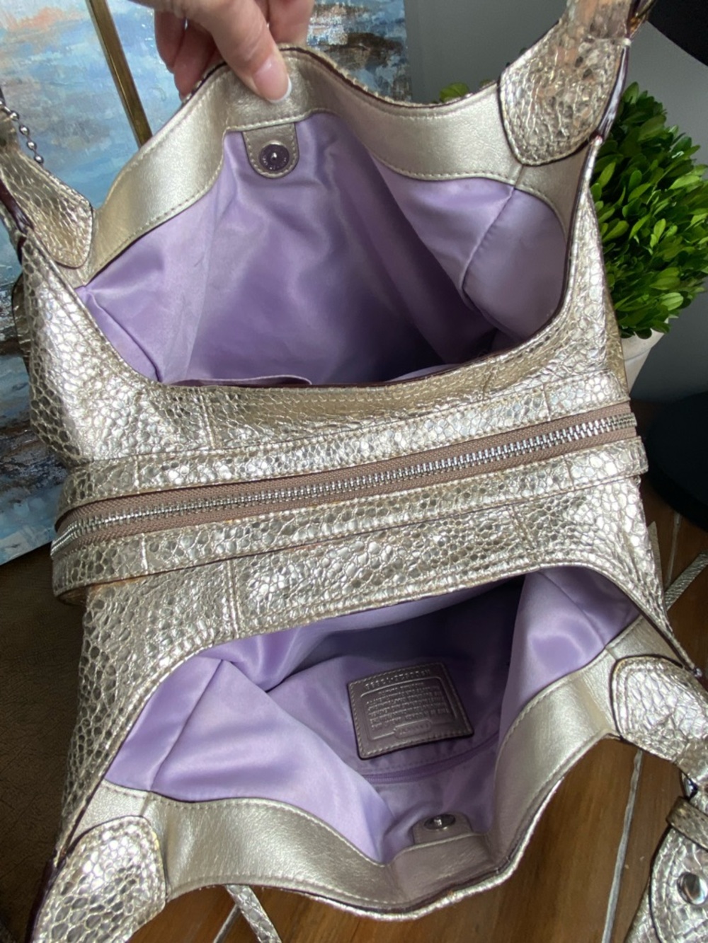 Coach Tasseled Metallic Maggie Cracked Leather in Soft Gold - Picture 15 of 16